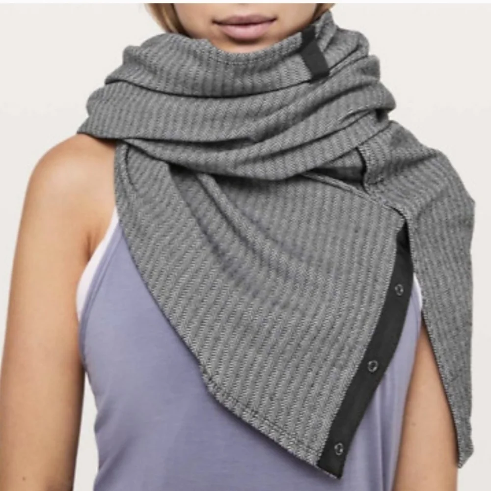 Lululemon Athletic Scarf Striped Gray Scarf Reversible